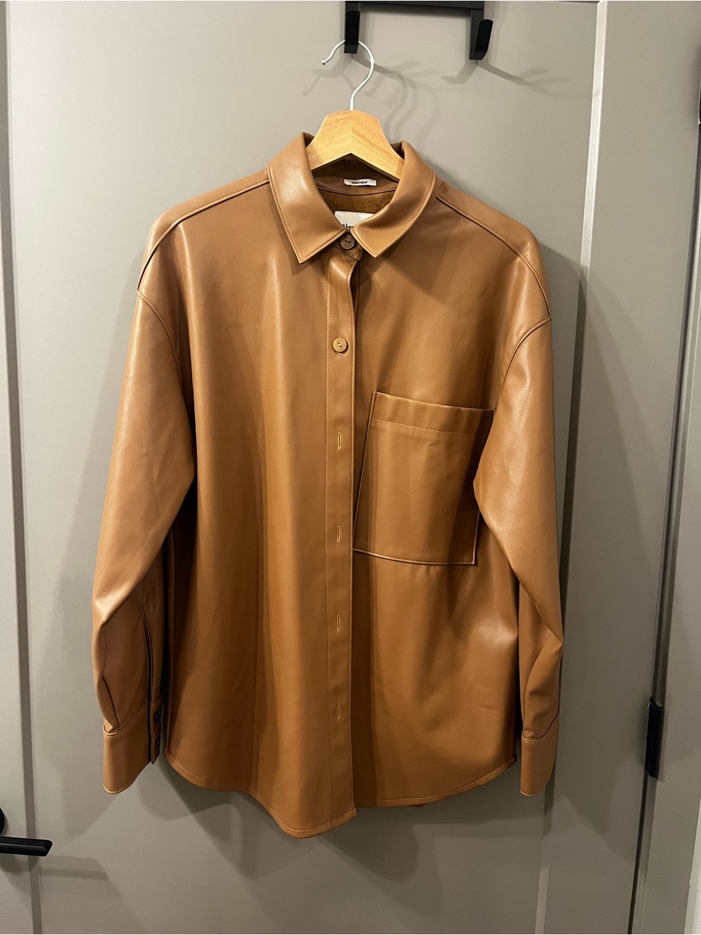 Abercrombie & Fitch Women's Tan Faux-Leather Shirt Jacket